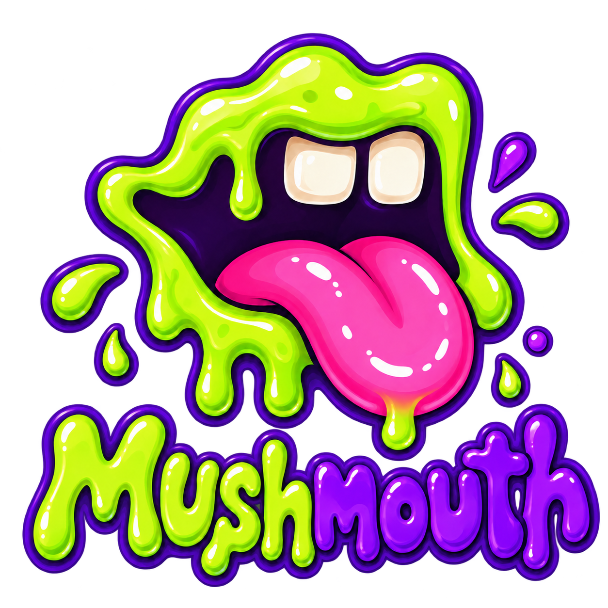 Mushmouth: a green slime mouth with purple outlines and a pink tongue